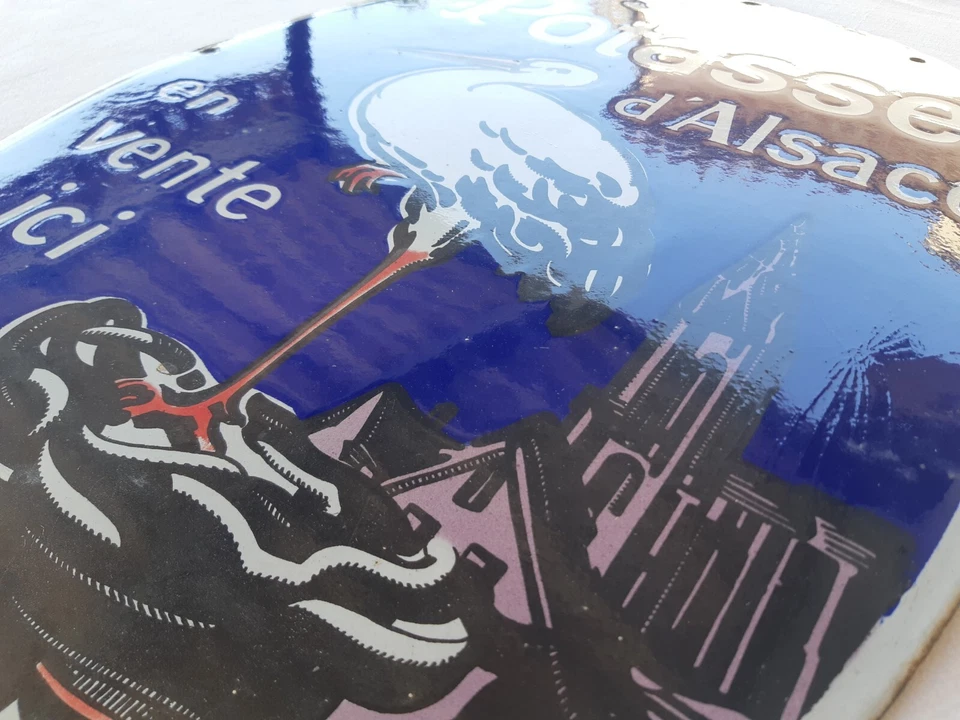 Ancienne plaque émaillée Engrais agricole POTASSE d'ALSACE Strasbourg - cigogne - Photo 2/4