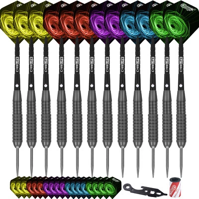 CYEELIFE Steel tip darts set 22g+16Flights+Tool+Sharpener+12Aluminum shafts with rings