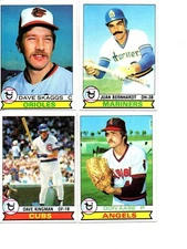 1979 TOPPS 4 CARD LOT: #366 BERNHARDT, #367 SKAGGS, #368 AASE & #370 KINGMAN