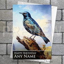Starling birthday card or greetings card. 5x7 inches. Personalised or Blank.