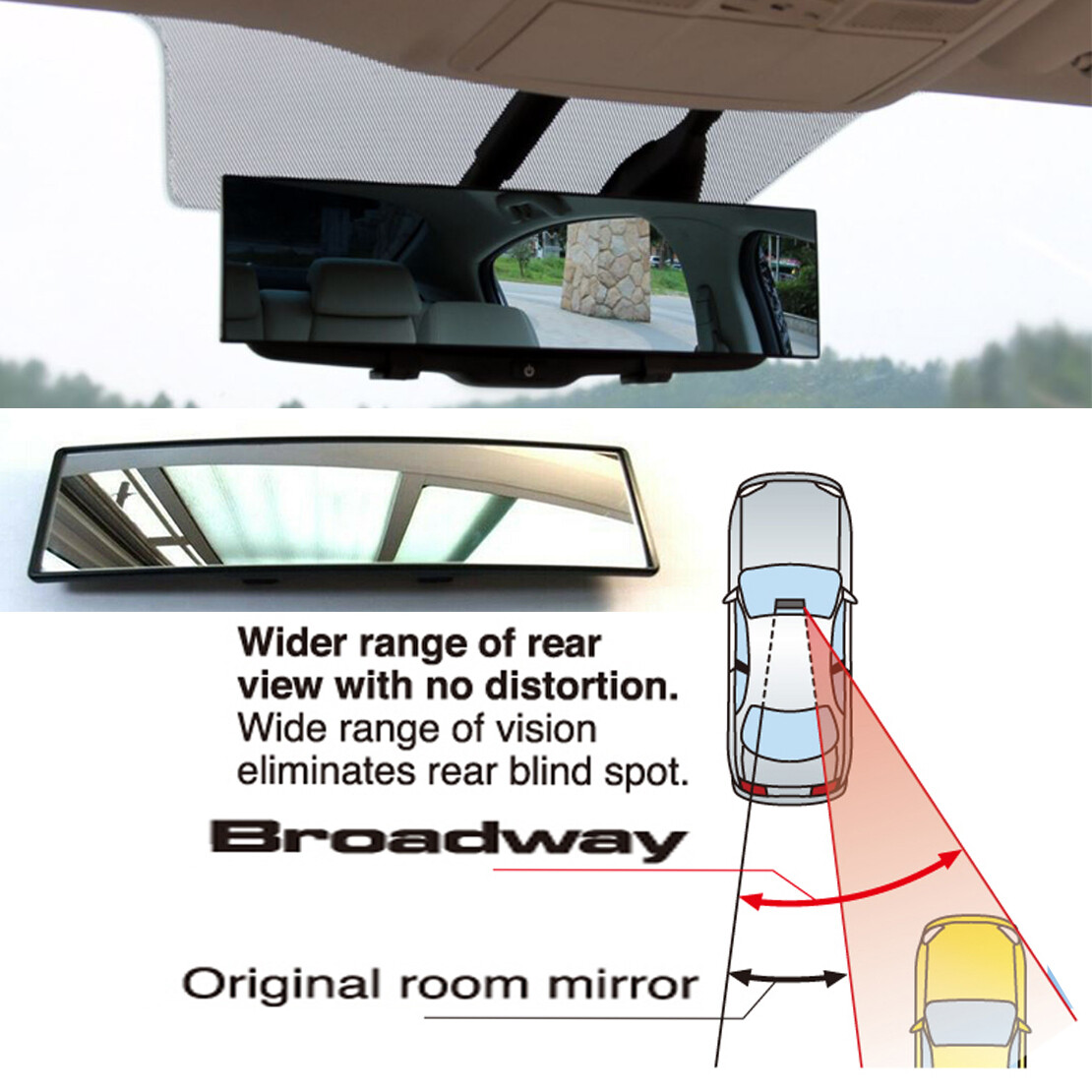 Universal  Wide Curve Interior Clip On Rear View Rearview Mirror Car Truck