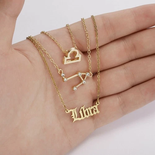 3Pcs/Set 12 Constellations Pendant Necklace Horoscopes Zodiac Women Choker - Picture 38 of 48