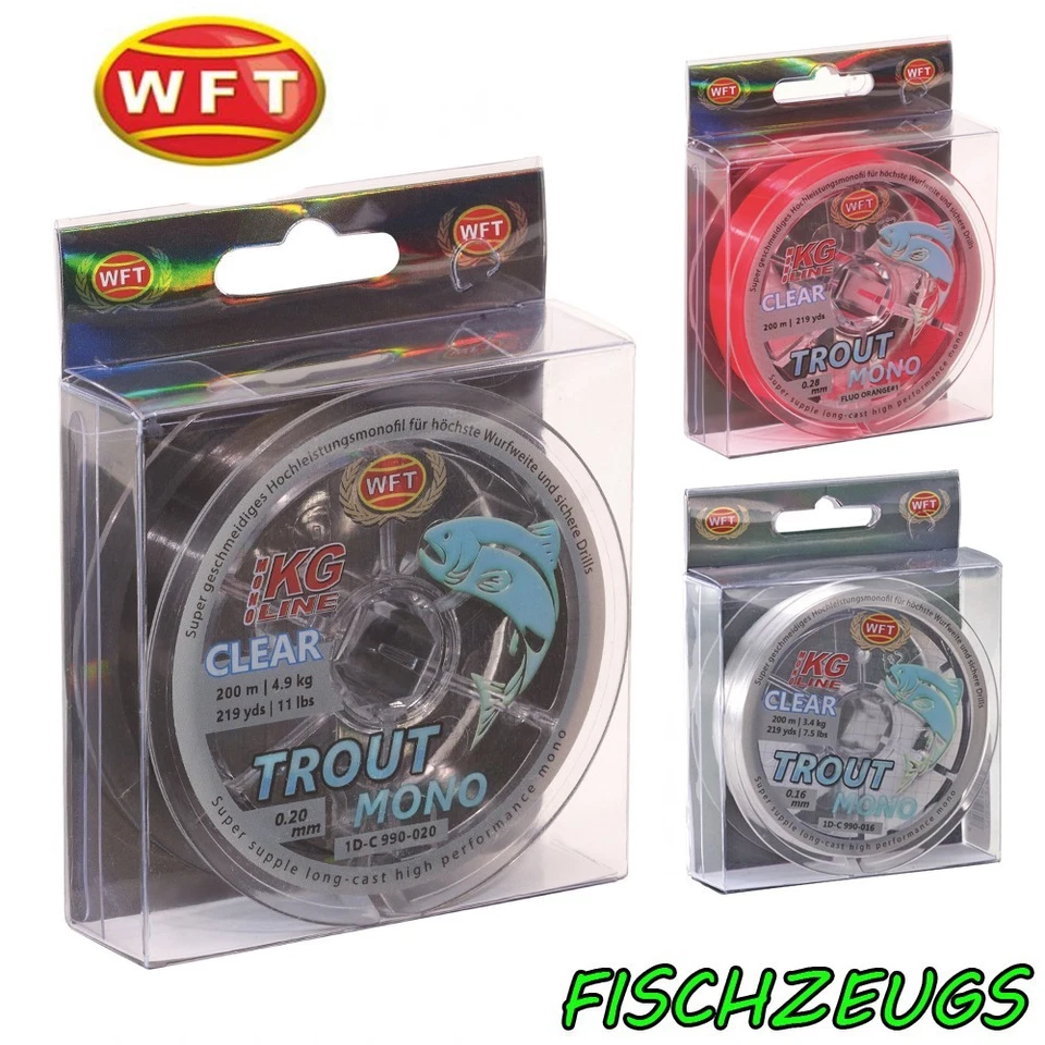 WFT Angelschnur Trout Mono Clear Monofile Orange Black Forellenschnur 200m