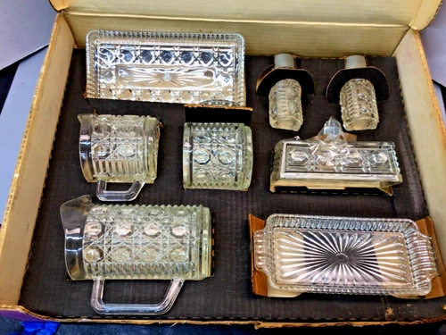 Vintage 1973 Federal Glass:  Windsor "Top O' the Table" Crystal  9 Piece  Set EX