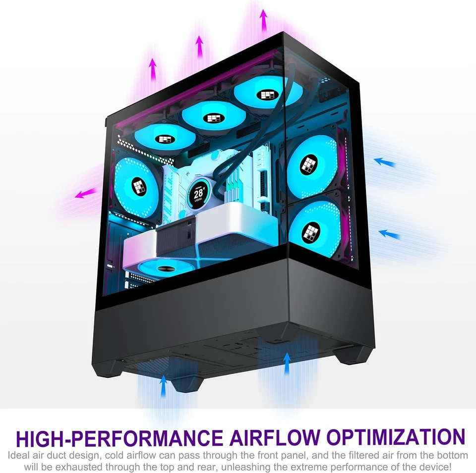 ATX Mid Tower Gaming PC Case 6 ARGB Fans Tempered Glass Panels 360MM Cooler - Image 3 of 4