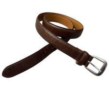 Polo Ralph Lauren Brown Leather Belt Mens 34 Pebbled Brass Silver Buckle 1"