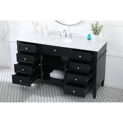 Elegant Decor Park Avenue 60" Metal MDF Marble Single Bathroom Vanity in Black - Picture 8 of 8