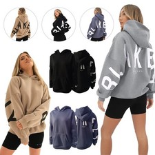 Womens Letter Oversized Hoodies Long Sleeve Sweatshirt Hooded Jumper Baggy Tops