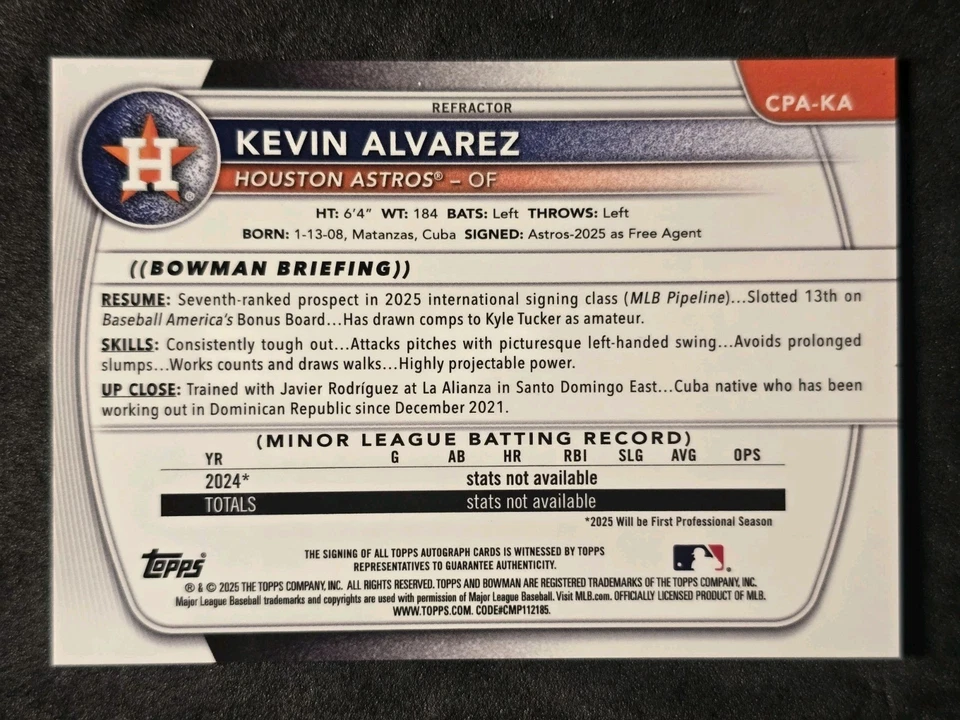 Bowman Chrome Kevin Álvarez 2025 refractor automático/499 Foto 2 de 2