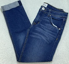 Hudson Jeans Womens 27 Blue Bacara Straight Crop Cuffed Distressed Denim 28x25