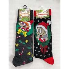 2 Pair Adult Nickelodeon Rugrats Chuckie Tommy Christmas Socks NEW