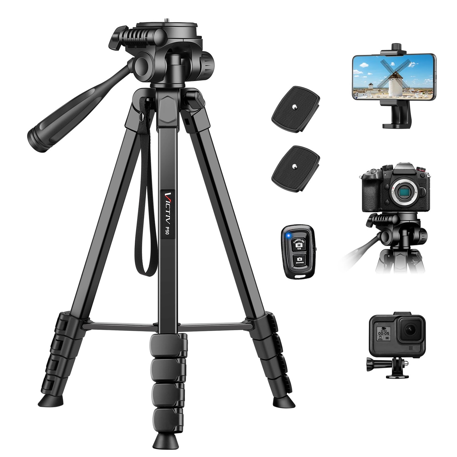 Victiv Camera Tripod for Canon Nikon Sony, 67.7""/172cm Portable 172cm, Black