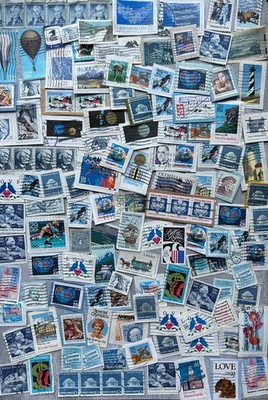 130 BLUE Cancelled Postage Stamps Art Paper Craft Junk Journals Some on paper