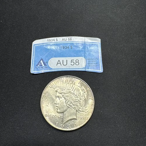 1934 P PEACE DOLLAR ANACS AU58 - Pulled for a Book -