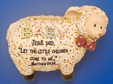 BABY Lamb Bank W/Bible Verse 6.5" Absolutely Adorable. Great Condition W/Plug