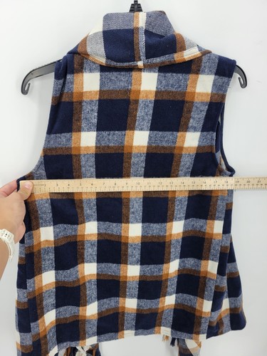 Entro Vest Womens Small Black Brown White Plaid Sleeveless Fringe Boho Festival - Picture 6 of 10