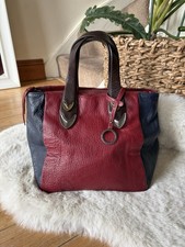 Edina Ronay Vintage Y2K Real Leather Medium Handbag In Red And Navy