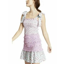 LoveShackFancy x Target Mini Dress Women XL Pink Blue Floral Smocked Cottagecore