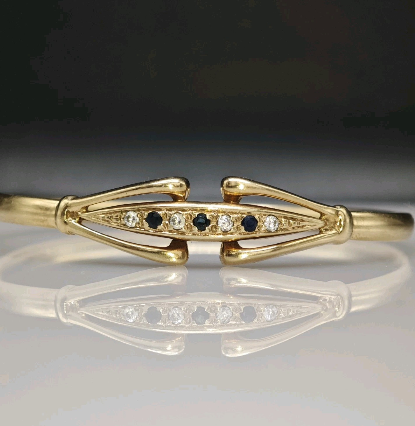 Solid 9ct Gold Torque Bangle Sapphire Vintage 9k … - image 2