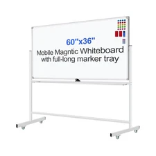 Mobile Magnet Whiteboard with Stand 60x36 Double-Sided Dry Erase Board with S...