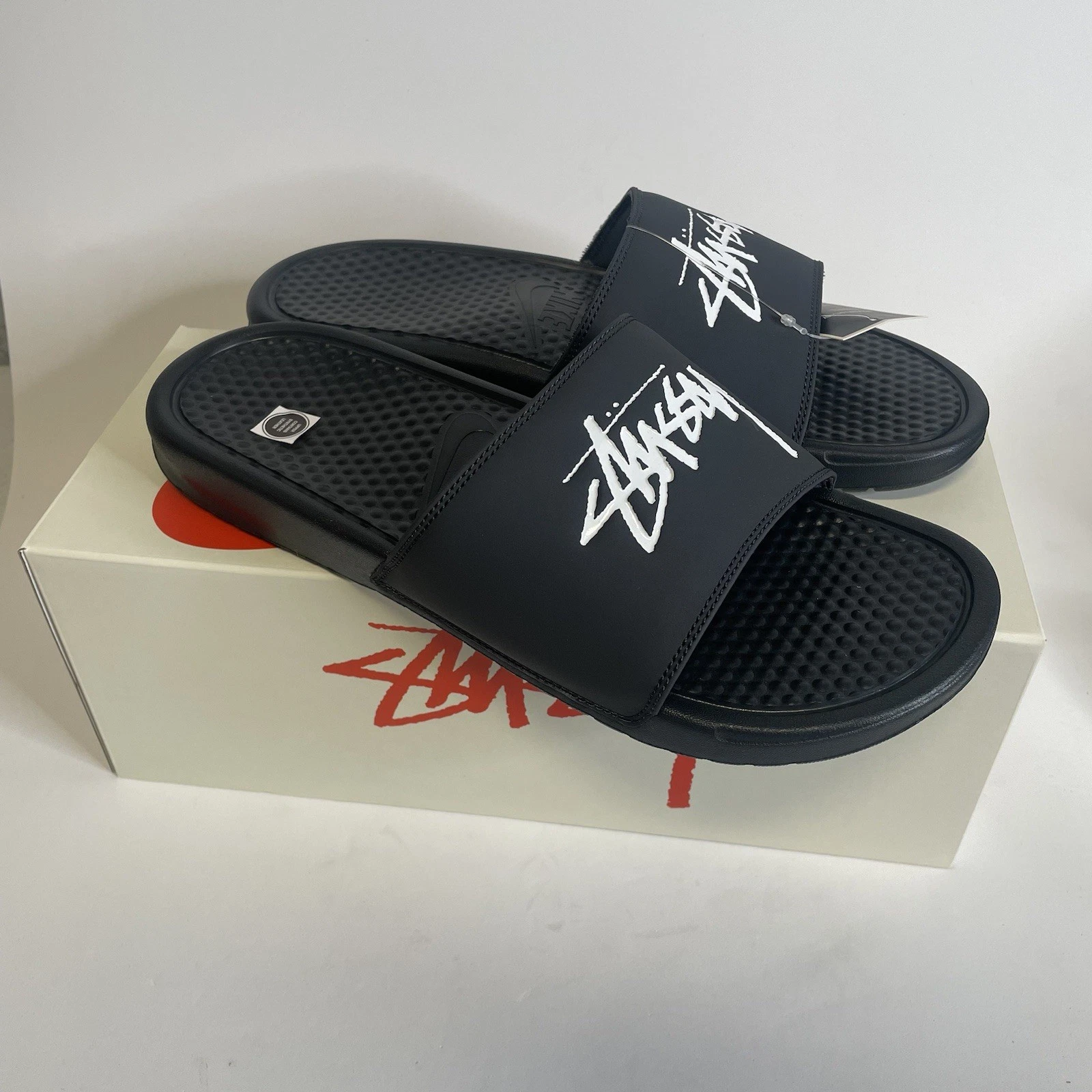 NUOVO Stussy x Nike Benassi Off Noir Slides CW2787 001 Nero Uomo Taglia 11