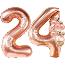 KatchOn, Rose Gold 24 Balloon Numbers - 40 Inch | 24 Birthday Balloons for Wo...