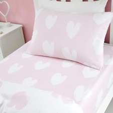 Image of Hearts Junior Fitted Sheet 70x140cm & 15cm Deep Pocket Brushed Cotton White Pink