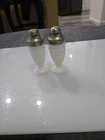 Vintage Milk Glass Bee Hive Design Salt And Pepper Shakers.