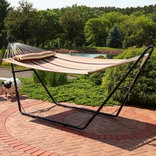 2-Person Quilted Fabric Hammock with Spreader Bars - Sandy Beach by Sunnydaze