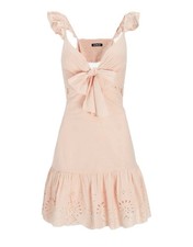 Express Eyelet Embroidered Mini Dress Tie Front Cutout Pink Cotton Size Small