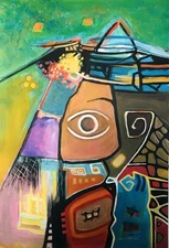 THE BEHOLDER Original Acrylic painting on rolled canvas signed. Size: 24” X 37”