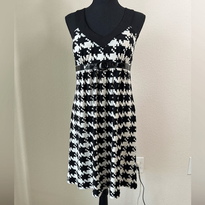 Vtg Three Pink Hearts Trixxi Sleeveless Y2K Babydoll Dress M Houndstooth Retro