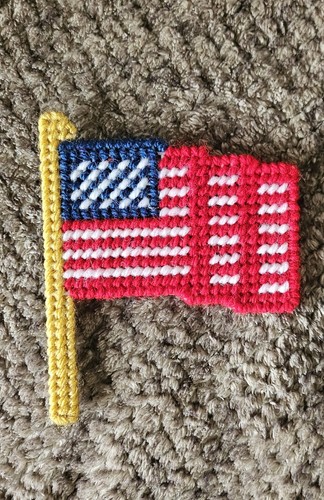 Vintage Flag Magnet Handcrafted  Needlepoint Cross Stitch Americana Cottagecore 