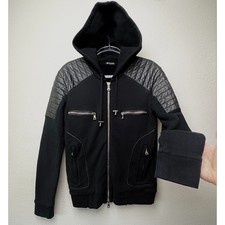 FUC Balmain Black Moto Hoodie Jacket Quilted ...