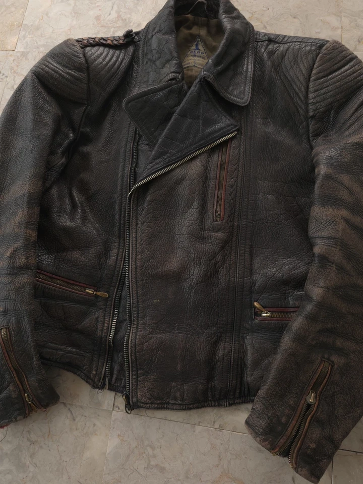Chaqueta de moto de cuero estilo Luftwaffe alemana Aero años 40 vintage negra roja M Foto 3 de 4