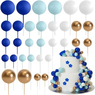 32 Stück Tortendeko Kugeln Cake Topper Blau Gold Party Hochzeit