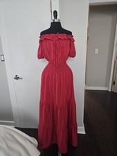 NWOT Shein Vibrant Red Off Shoulder Ruffle Maxi Dress, S Women's