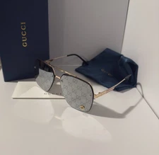 Gucci GG1676S Gold Sunglasses Silver Mirror Monogram Lens 61mm Ships Same Day