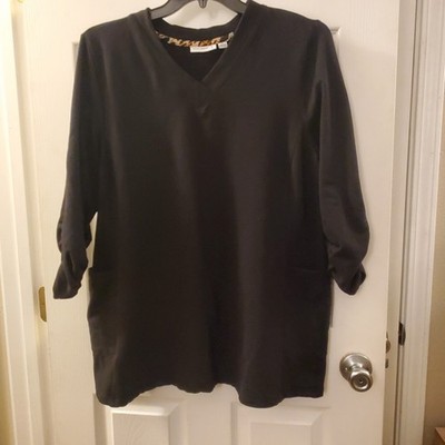 Susan Graver sz 1X lightweight sweatshirt tunic blk side pockets casual basic