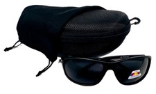 Wrap Sunglasses With Matte Black Frame And Black Polarized TAC Lenses.