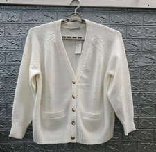 New ABERCROMBIE FITCH Dad V Neck 5 Button Cardigan W/Pockets White Size Medium