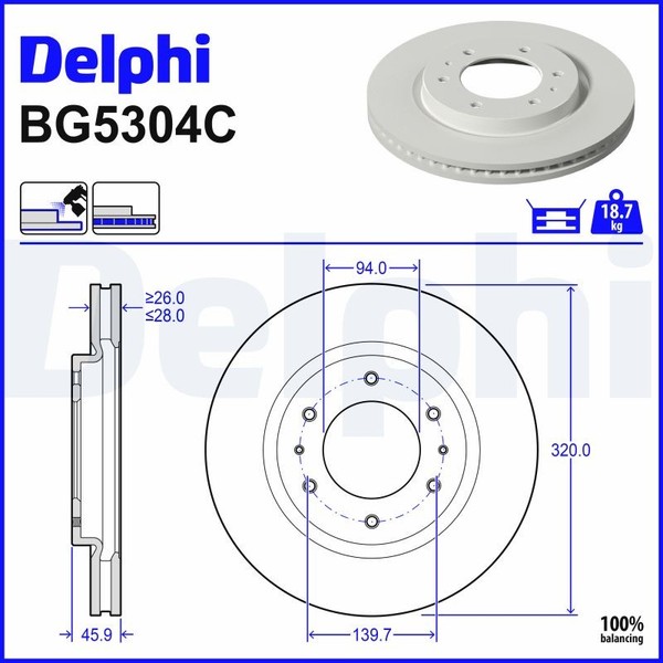 2X Delphi Bremsscheibe BelüFtet Ø320Mm FüR Mitsubishi L 200/Triton Kj_ Kk_-image