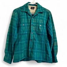 Sears Vintage 70s 80s Plaid Flannel Wool Button Down Shirt Medium Neck 15.5