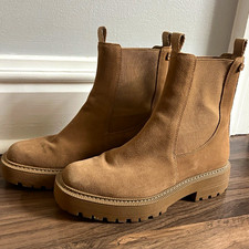 Sam Edelman Women’s Brown Suede Chelsea Ankle Lug Sole Pull-On Boots 8