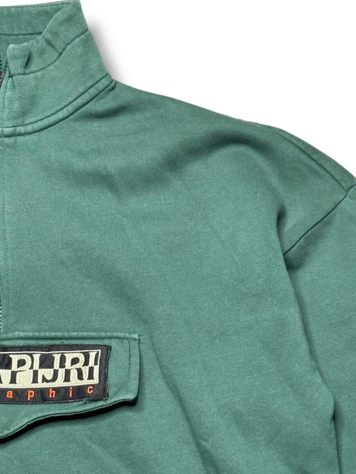 Толстовка Napapijri географическая зеленая на молнии 1/4 размер S логотип с надписью флисовая подкладка - Изображение 3 из 4