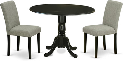 Compact 3-Piece Dinette Set with Round Dropleaf Table & 2 Upholstered Chairs