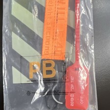 Off-White Orange Nylon Lanyard Keychain with Red Zip Tie Logo Accent