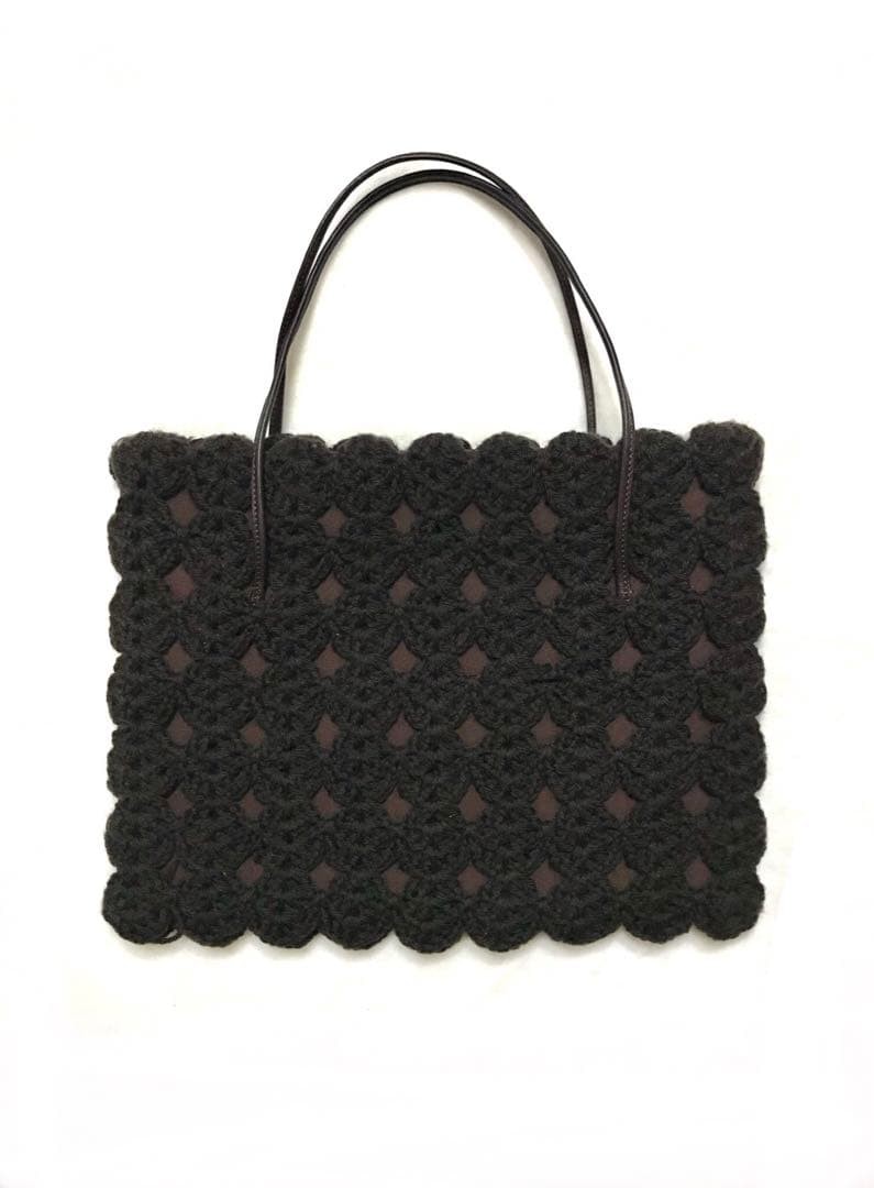 Dolce&Gabbana Women Wool Crochet Shoulder Tote Bag Cowhide Brown