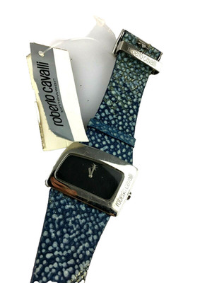 Roberto Cavalli Curvi Fashion Damenuhr Quarz Stahl Leder Blau