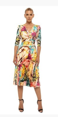 Nissa Vibrant Sun Ray Polyester Dress Size 8 (38) New RRP £320